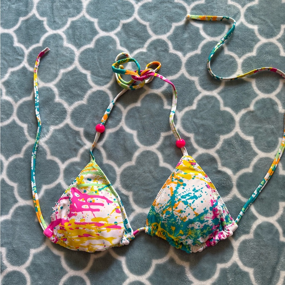 Women’s Reversible Multicolor Splatter Print Triangle Swim Top